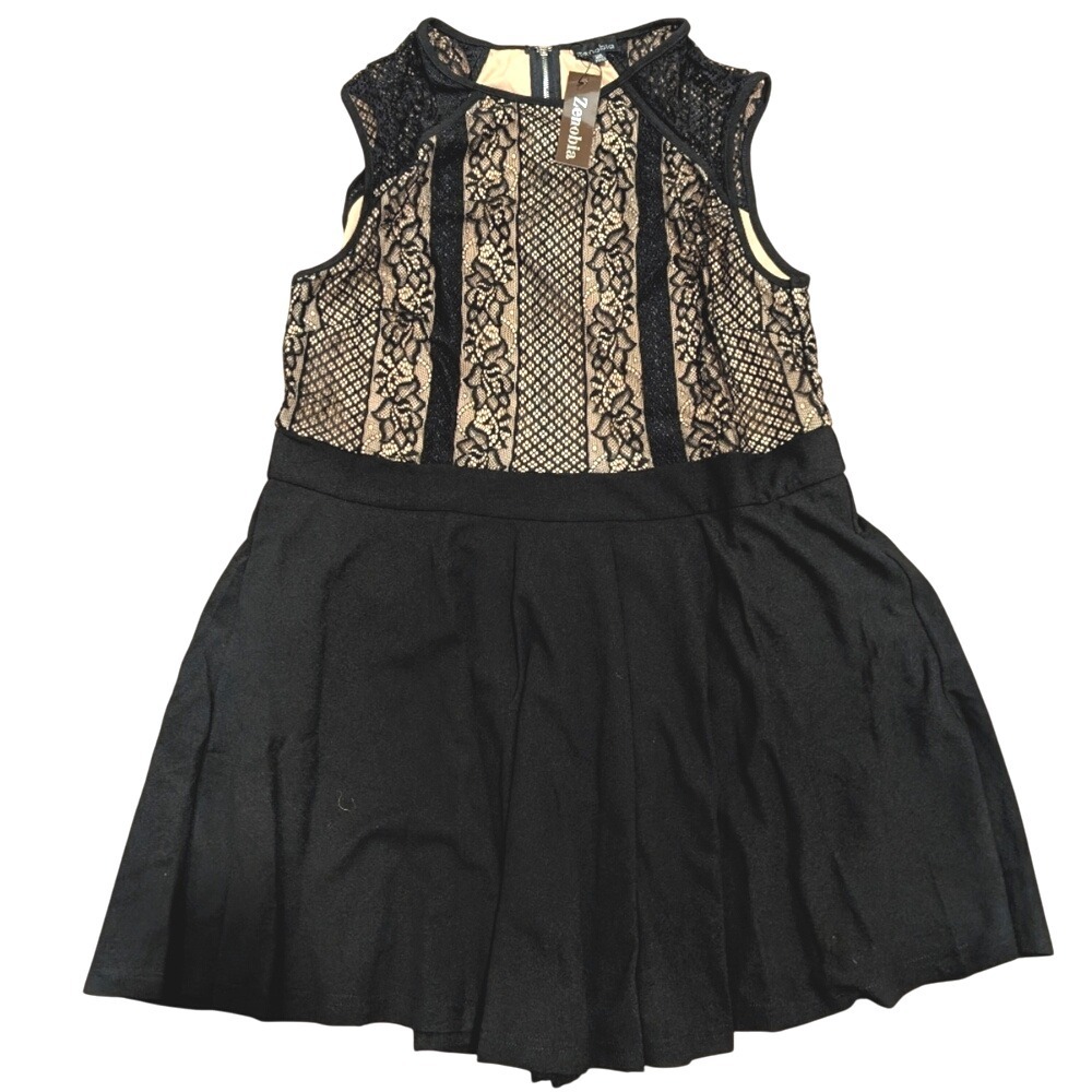 ZENOBIA NWT Black Nude Lace Skater Dress Jr PLUS 3XL 3X Sexy LBD NEW